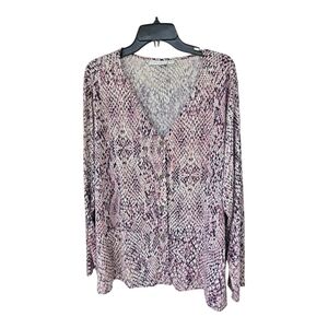 Susan Graver Women Printed Liquid Knit Button Front Peplum Top Plum 3X Plus Size